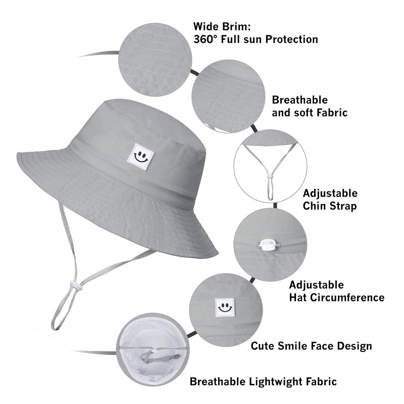 MaxNova Toddler Sun Hat Baby Summer Hat for Boys 0-6 Months Smile Face Grey - Image 5